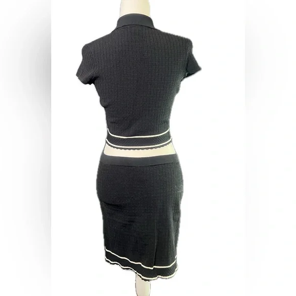 House of Harlow 1960 black knit polo matching set with crop top and skirt small - Picture 2 of 13